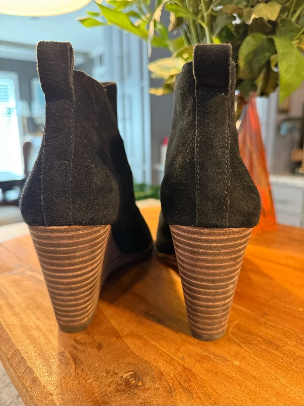 Lucky Brand Black Suede Wedge Ankle Booties